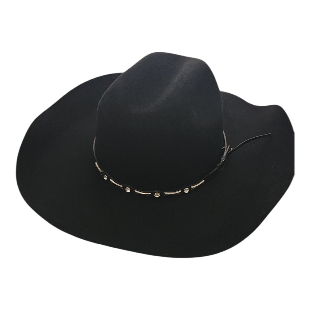 El General 50X Limited Edition‎ Black Wool Cowboy Hat Rhinestone Band Mens 7 1/8